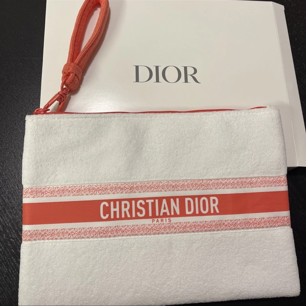 Dior White Clutch with Red Wristlet